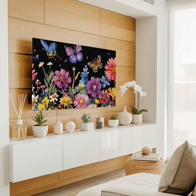 Watercolor Flowers Butterfly Countryside Plant Indoor TV Cover, Elastic TV - Image 2