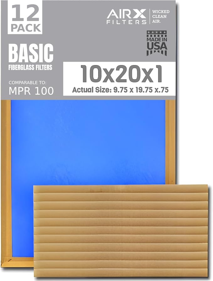 10x20x1 Air Filter Comparable to MPR 100 Basic Economy Furnace Filters by AIRXFILTERSWICKEDCLEANAIR