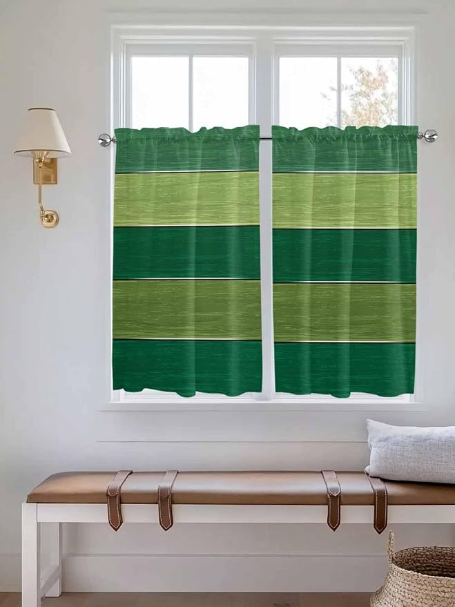 Farm Retro Green Wood Grain Window Valance Curtains, Rustic Wooden Plank by IDOWMAT