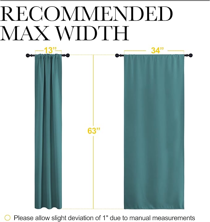 NICETOWN Bedroom Curtains, Three Pass Microfiber Noise Reducing Thermal Insulated Solid Rod Pocket Blackout Window Curtains for Kids Room (Sea Teal, 2 Panels, 34-inch x 63-inch)