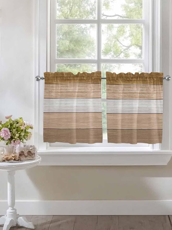Retro Farm Wood Board Window Valance Curtains, 2 Panel - Image 5