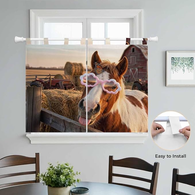 Farm Horses Bedroom Curtains 63 Inch Length, Window Curtains Tab Top, Farmhouse - Image 4