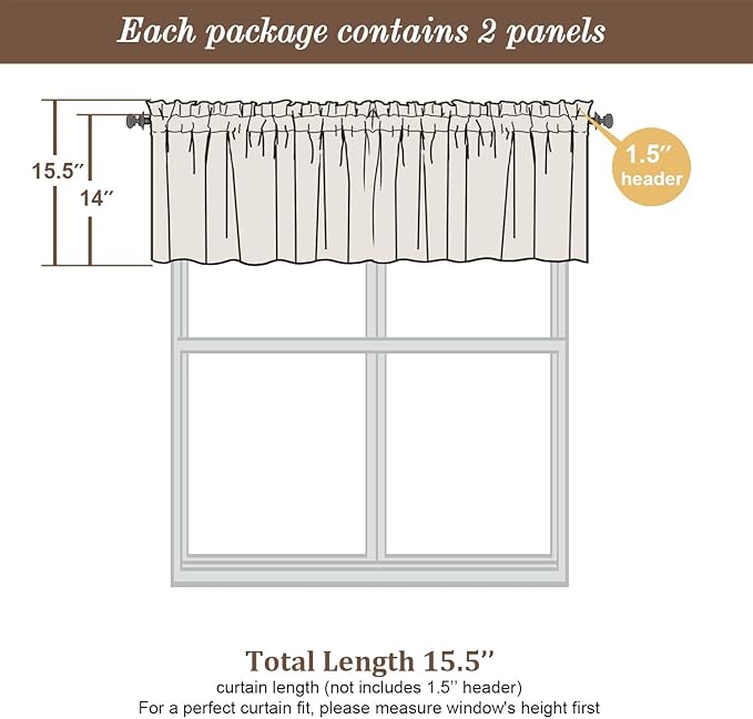 Chyhomenyc Mustard Yellow Sheer Valances for Windows - Light Filtering Small Kitchen Curtains, Short Top Window Treatment Decor for Living Room Bathroom Basement, 42Wx14L inches, 2 Pack
