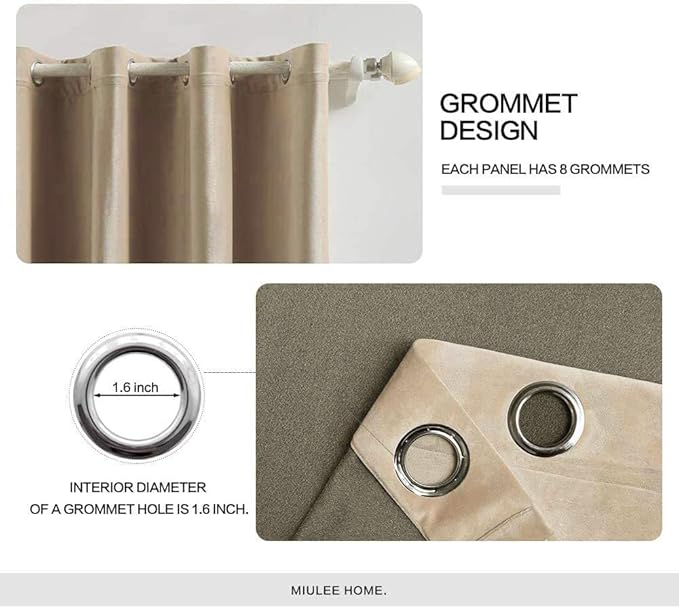 MIULEE 2 Panels Blackout Velvet Curtains Solid Soft Grommet Camel Beige Curtains Black Out Thermal Insulated Soundproof Room Darkening Drapes/Panels for Living Room Bedroom 52 x 96 Inch Length