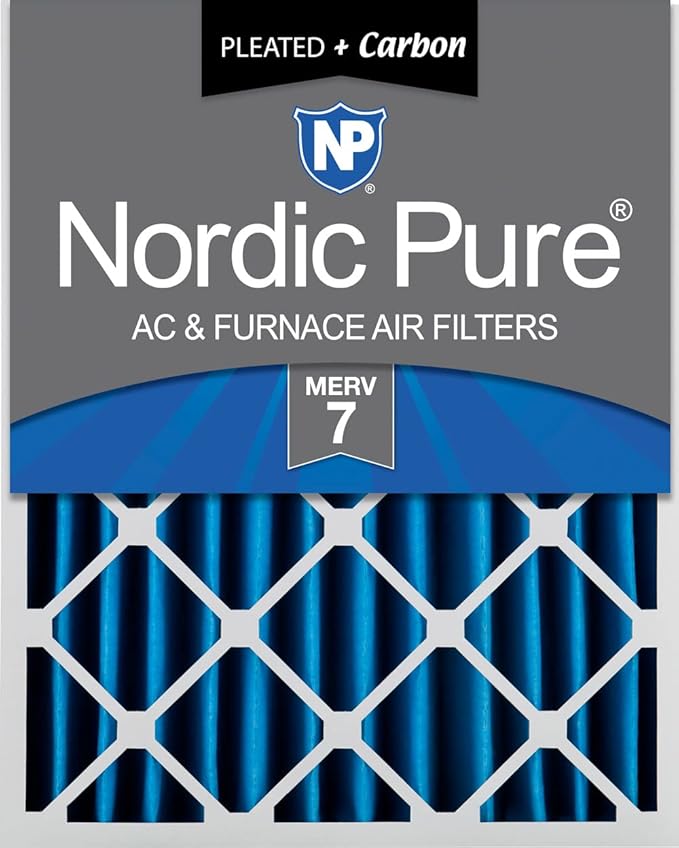 Nordic Pure 16x25x4 Pleated MERV 7 Plus Carbon Air Filters 1 Pack | Actual by NordicPure