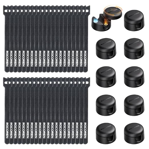 Rocoren 50 PCS Cable Management Kit 10 Magnetic Rotatable Cable Clips, 40 by Rocoren