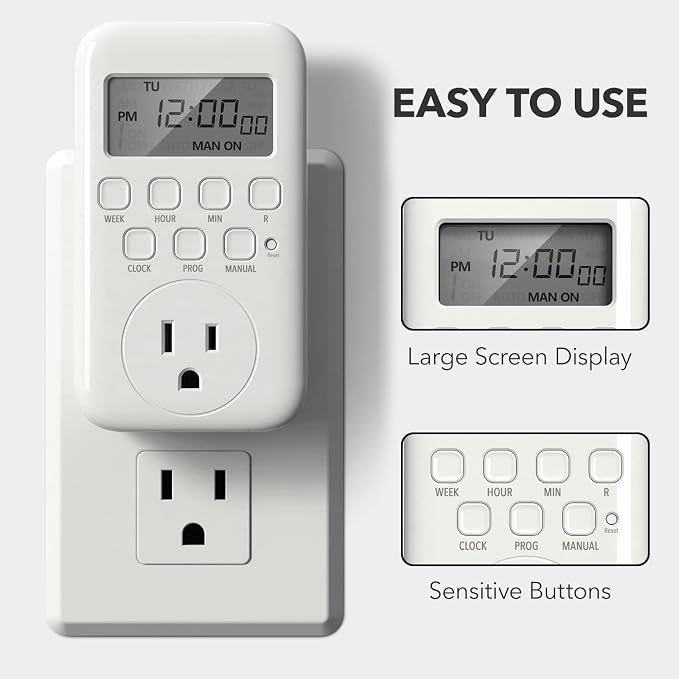 BN-LINK Indoor Digital Timer Outlet, Single Outlet 7 Day Programmable Light - Image 2