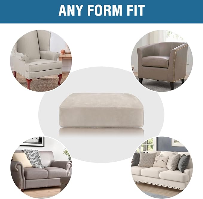 H.VERSAILTEX Velvet Stretch Couch Cushion Cover Plush Cushion Slipcover for Chair Loveseat Sofa Cushion Furniture Protector Seat Cushion Sofa Cover (2 Piece Large Sofa Cushion Covers, French Oak)