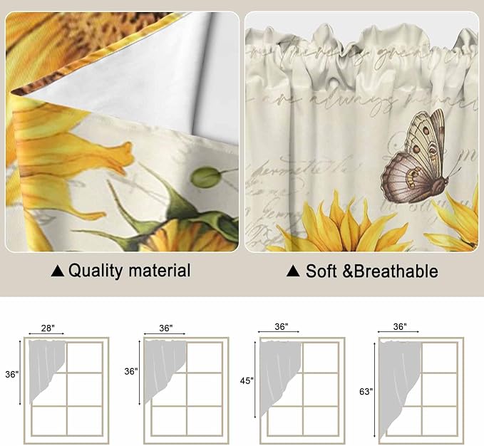 Farm Sunflowers Swag Valances for Windows, Retro Flowers Butterfly Botanical - Image 5