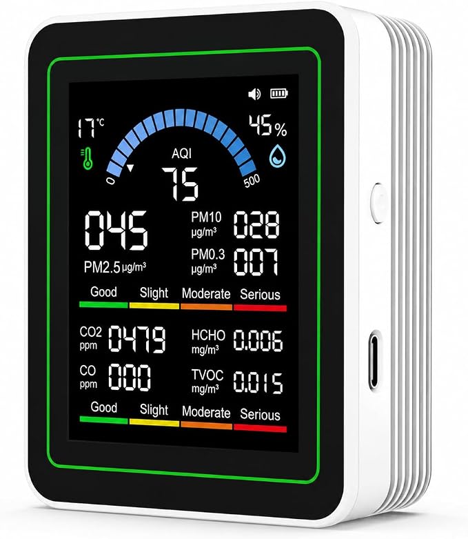 10-in-1 Air Quality Monitor, CO2 Monitor & Air Quality Test Kit by WELSTEEPSE