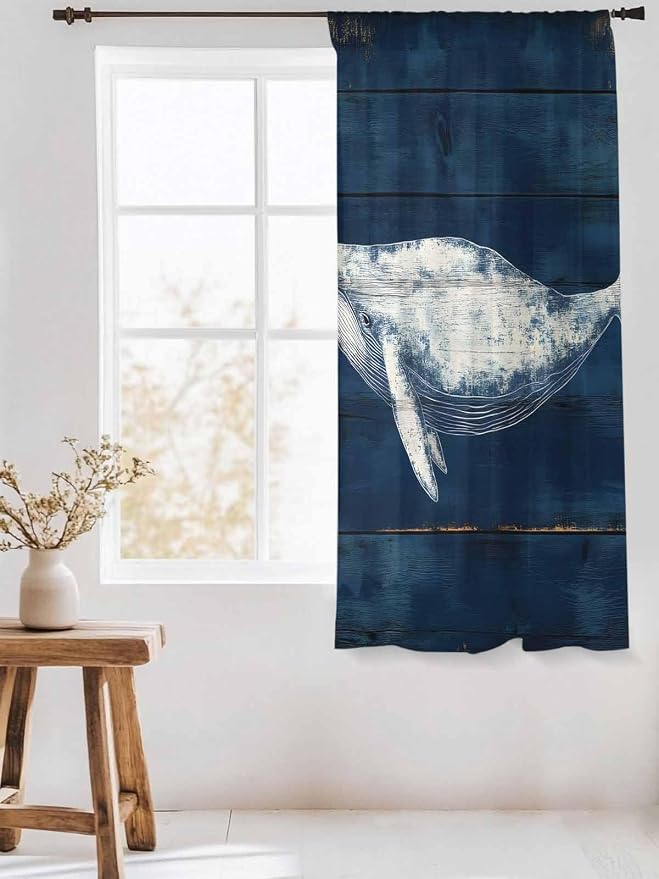 Sheer Curtains 63 Inch Length, Summer Whale Semi Sheer Curtains Light Filtering - Image 3