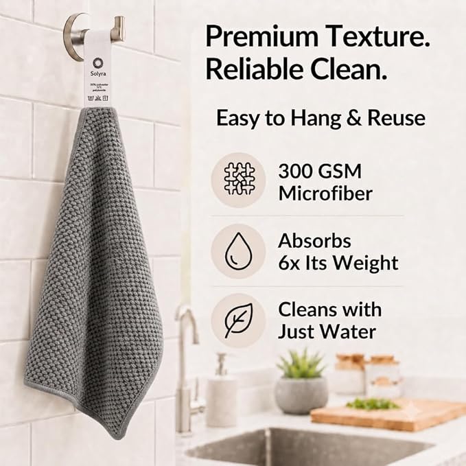 Solyra Non-Toxic Microfiber Kitchen Cleaning Cloths, 6 Pack, 12 x 12 in | - Image 3