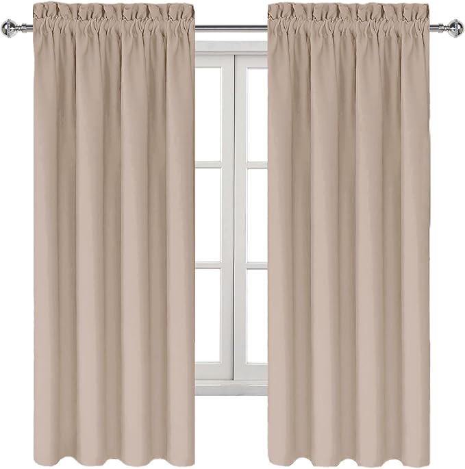 DWCN Blackout Curtains for Living Room Thermal Insulated, Energy Saving & Noise Reducing Bedroom Curtains, Camel, W 42x L 63 Inch, Set of 2 Rod Pocket Curtain Panels