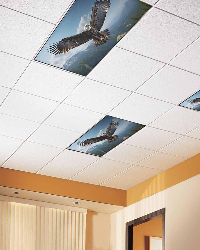 2 Pcs Fluorescent Light Covers for Ceiling Lights, Bald Eagle Soaring Above - Image 2