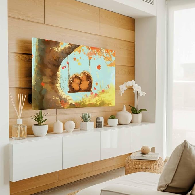 Cute Hedgehog Swing Fall Maple Tree Indoor TV Cover, Elastic TV Screen - Image 2