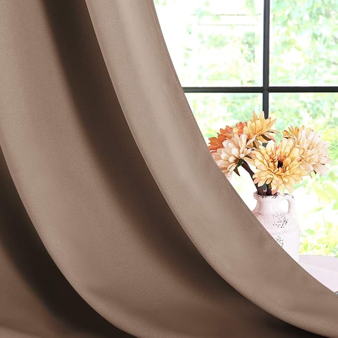 NICETOWN Blackout Window Curtains and Drapes for Kitchen, Window Treatment Thermal Insulated Solid Grommet Blackout Drapery Panels (Set of 2 Panels, 42 by 45 Inch, Cappuccino)