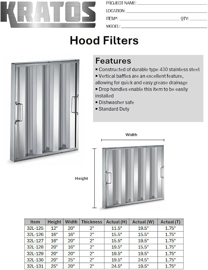 Kratos Commercial Hood Filter 25" x 20" x 2", Stainless Steel - Image 3