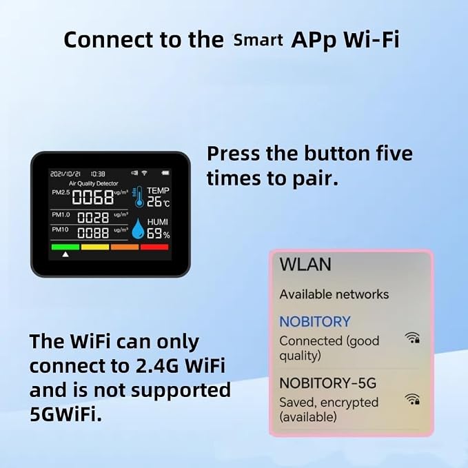 2CO9TB Smart WiFi Air Quality Monitor, Air Dust PM2.5 PM1.0 PM10 and Thermometer - Image 3