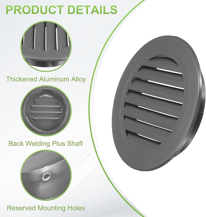 PATIKIL 7" Round Air Vent, Louver Grille Cover Aluminum Alloy Soffit Vent HVAC - Image 3