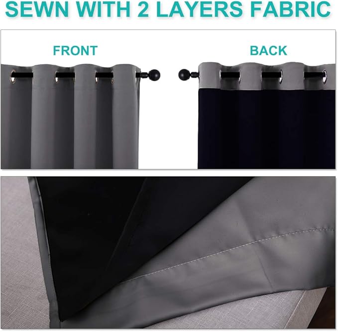 NICETOWN Room Warming Blackout Curtains 80 inches Long, Full Light Blocking Drapes with Black Liner for Nursery, Thermal Insulated Draperies for Hall, Villa (Grey, 2 Pieces, 42" Wide Each Panel)