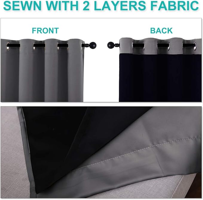 NICETOWN 100% Blackout Blinds, Laundry Room Decor Window Treatment Curtains for Large Patio Sliding Door, Thermal Insulated Grey Curtains for Bedroom, Set of 2, 55 inches x 102 inches