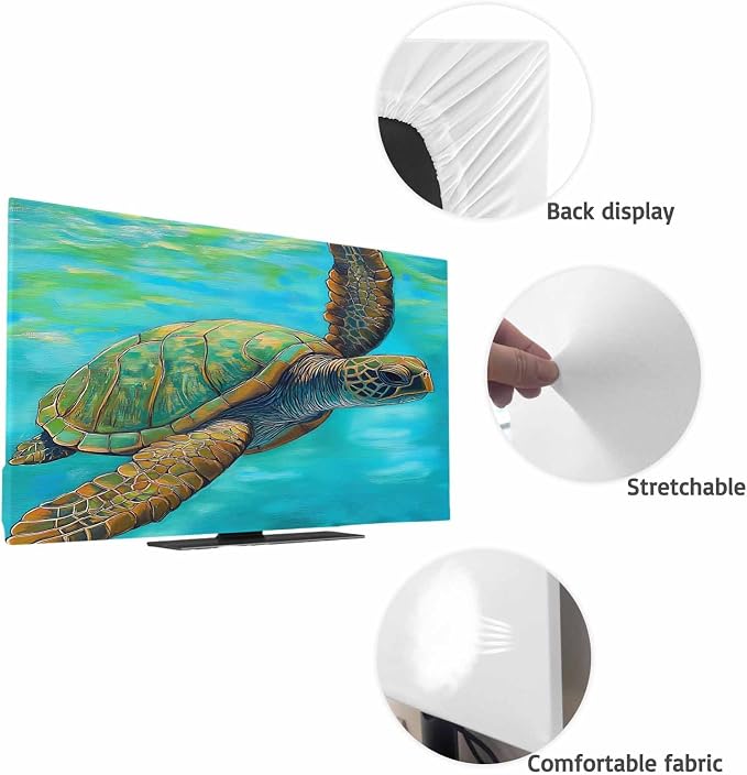 Sea Turtle Summer Ocean Teal Gradient Indoor TV Cover, Elastic TV Screen - Image 7