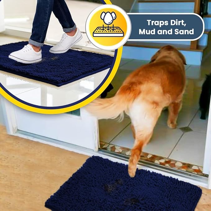 Muddy Mat® | Super Absorbent Door Mat Indoor, Microfiber Quick Dry Chenille Entryway Rug, Non-Slip Front Door Mat, Indoor Mats for Entryway, Machine Washable Pet Rug, Navy Blue Medium 30"X19"
