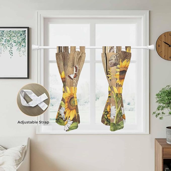 Farmhouse Sunflowers Bedroom Curtains 63 Inch Length, Window Curtains Tab Top - Image 5