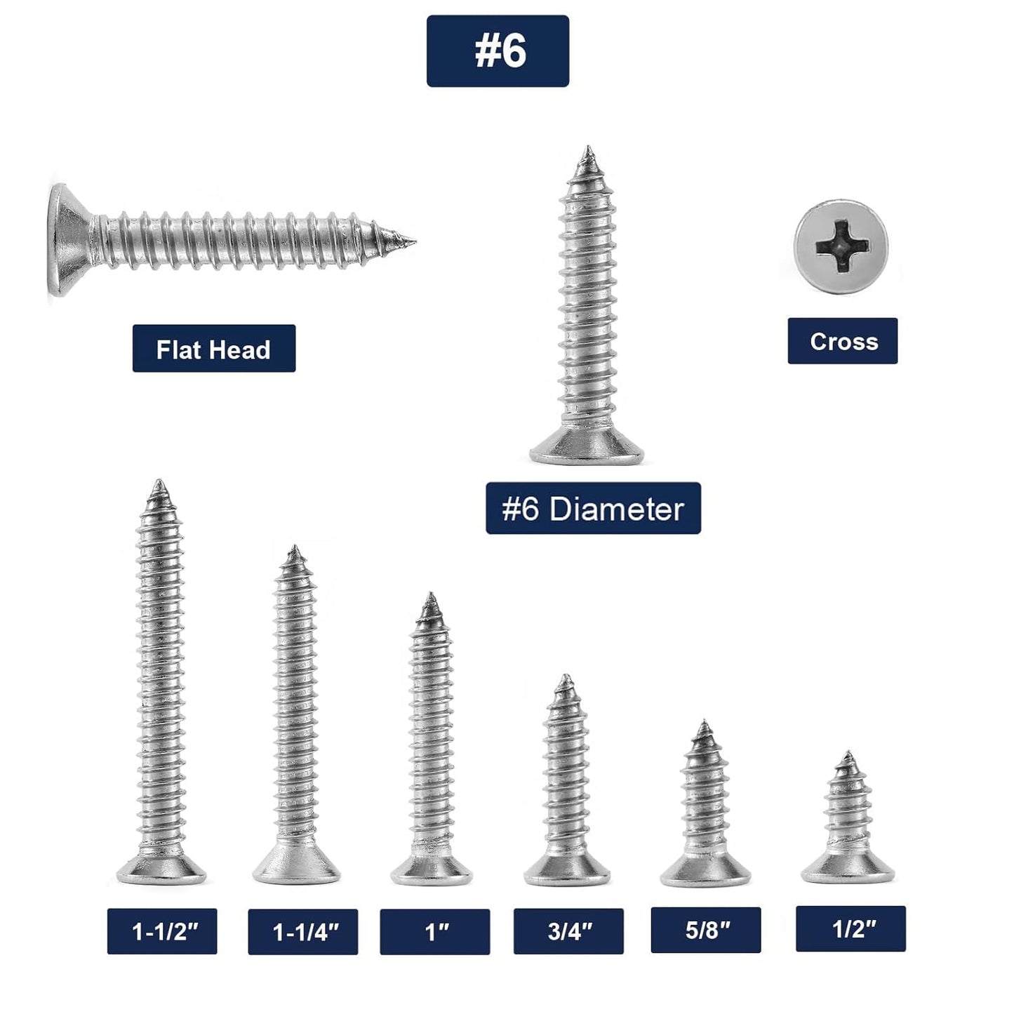 #6 x 3/4" Wood Screw 100Pcs 18-8 (304) Stainless Steel Screws Flat Head Phillips Fast Self Tapping Drywall Screws by SG TZH