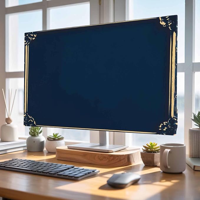 Navy Blue Retro Floral Border Indoor TV Cover, Elastic TV Screen Protector - Image 4