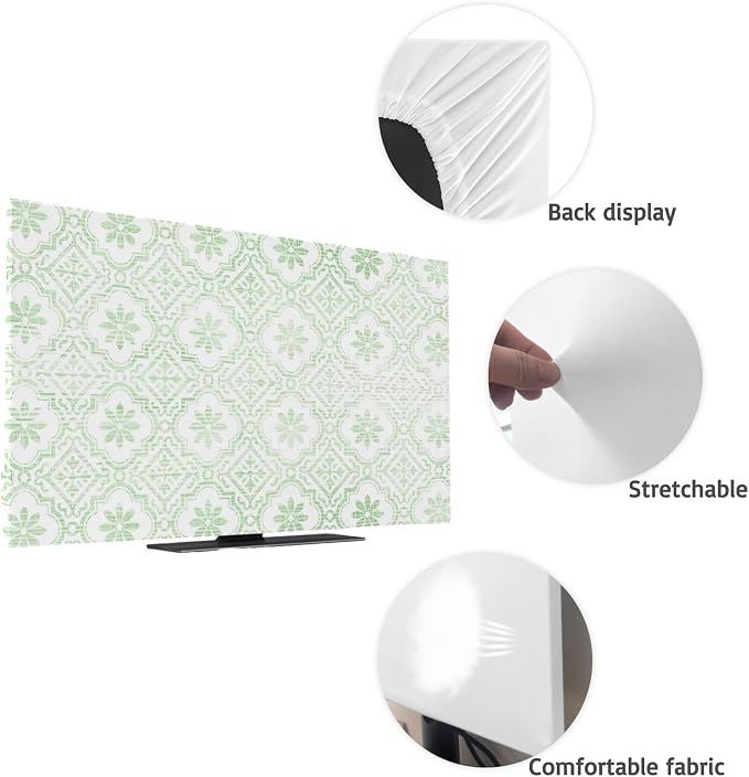 Abstract Damask Green Floral Indoor TV Cover, Elastic TV Screen Protector - Image 7