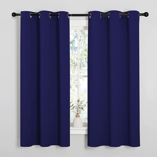 NICETOWN Navy Blue Blackout Curtains 48 inches Length for Laundry Room, 2 Panels, 42" Wide, Thermal Insulated Decoration Drapes for Short Window