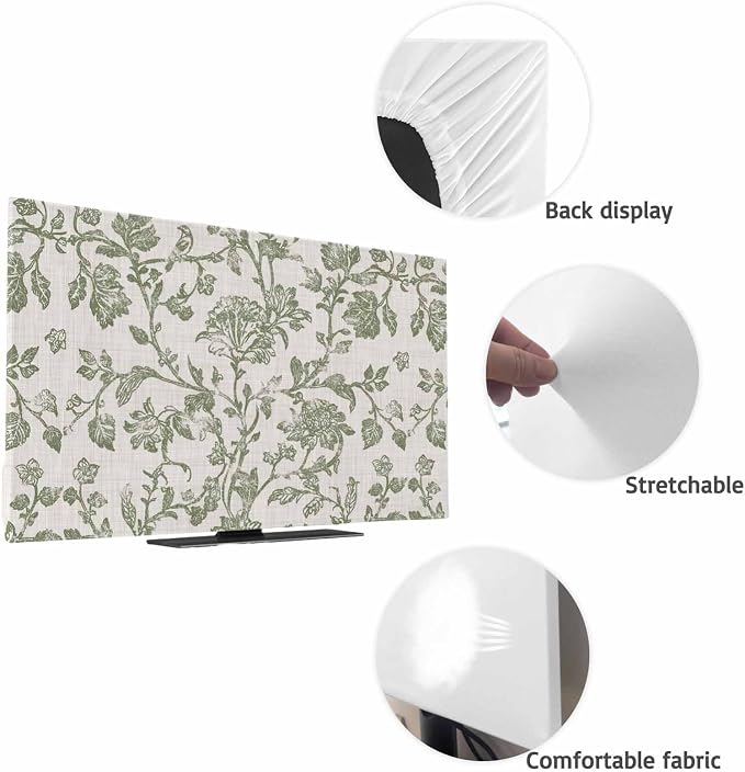 Pastoral Green Flower Leaves Indoor TV Cover, Elastic TV Screen Protector - Image 7