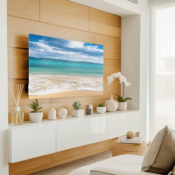 Gradient Ocean Beach Wavy Indoor TV Cover, Elastic TV Screen Protector Seaside - Image 2