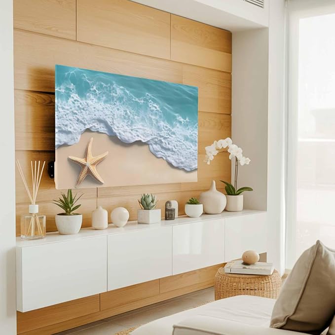 Beach Starfish Teal Sea Water Indoor TV Cover, Elastic TV Screen Protector - Image 2