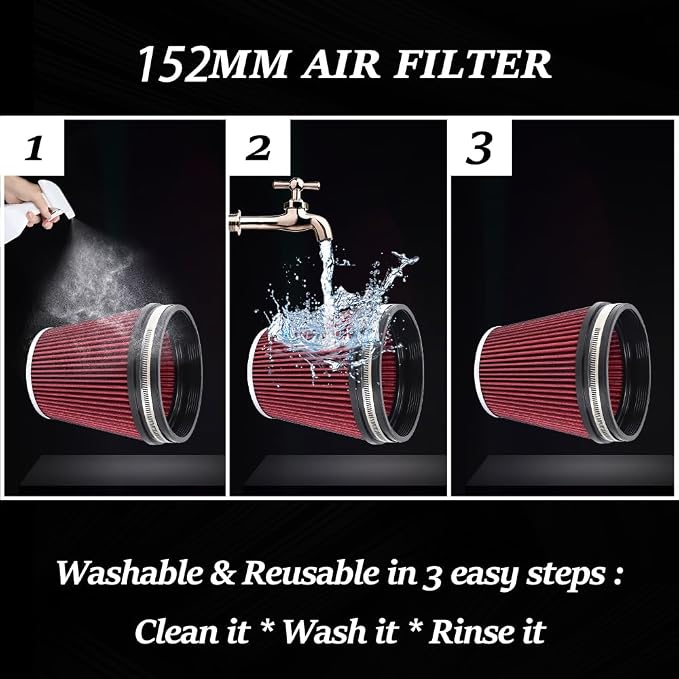 6" 152 mm High Flow Inlet Air Filter, Air Intake Cone Filter Replacement - Image 5