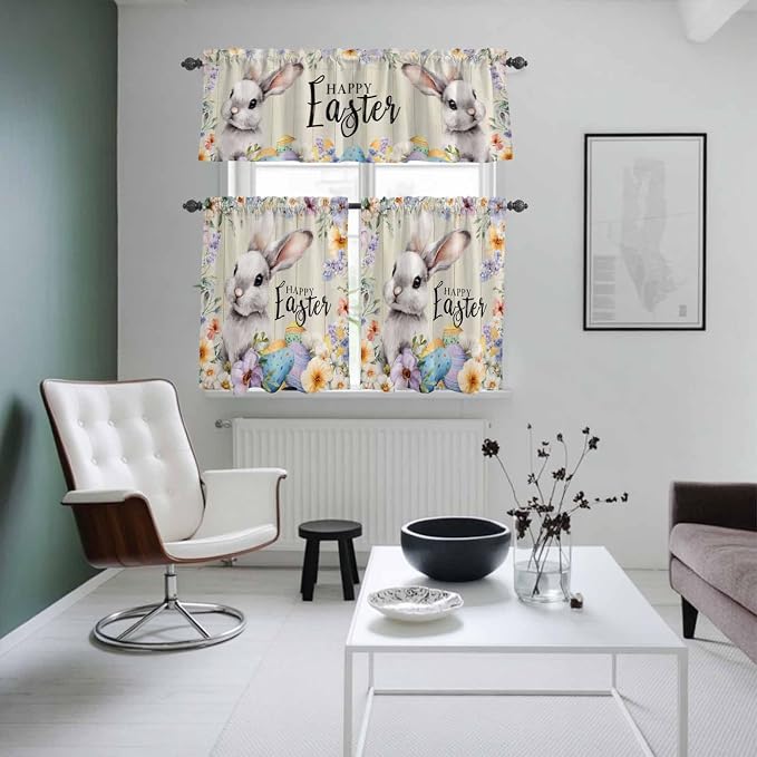 Easter Grey Bunny Kitchen Curtains Set 3 Piece - Image 8