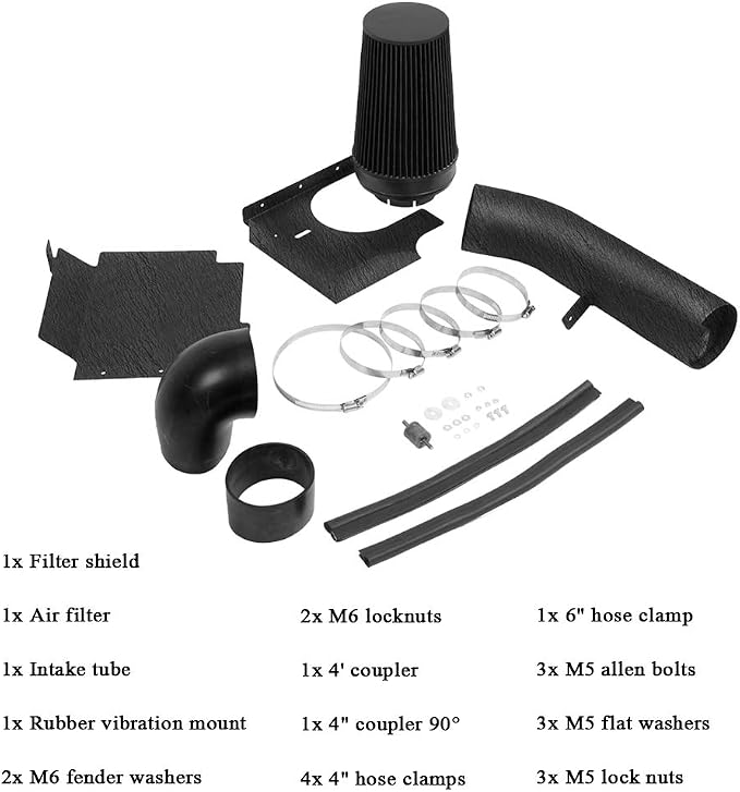 4 inch Cold Air Intake Black Tube + Heat Shield - Image 3