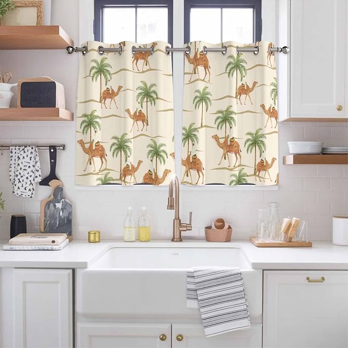 2 Panel Kitchen Cafe Curtains, Date Coconut Tree Sunlight Filtering Nature Air - Image 2