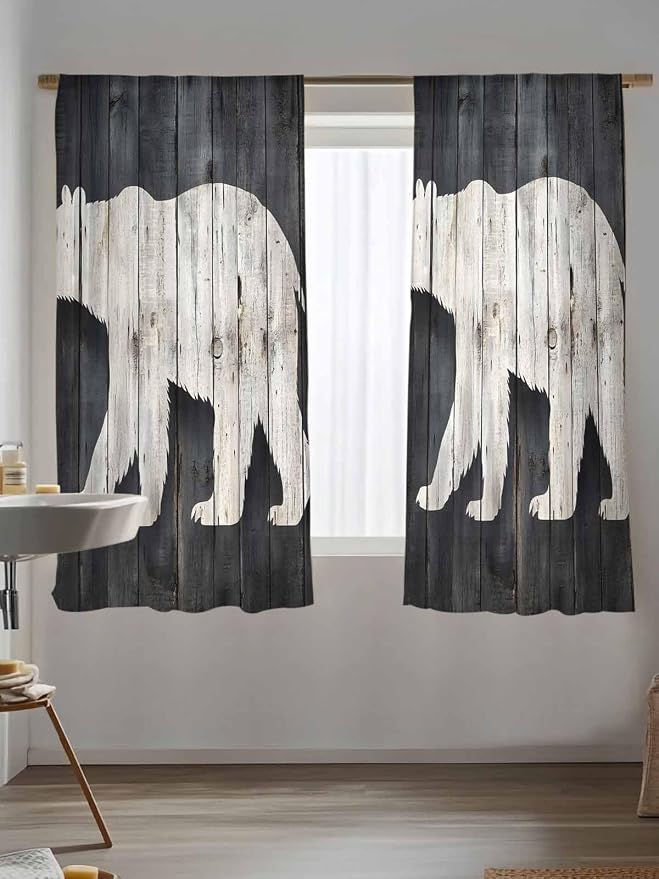 Sheer Curtains 63 Inch Length, Rustic Counrty Vintage Wood Grain Privacy Voile - Image 5