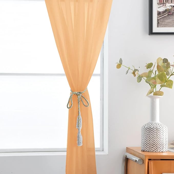 SpaceDresser Basic Rod Pocket Sheer Voile Window Curtain Panels White 1 Pair 2 Panels 42 Width 84 Inch Long for Kitchen Bedroom Children Living Room Yard(Beige,42 W x 84 L)