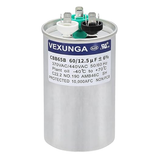 VEXUNGA 60/12.5 uF 60+12.5 MFD 370VAC or 440VAC Dual Run Start Round A/C by VEXUNGA