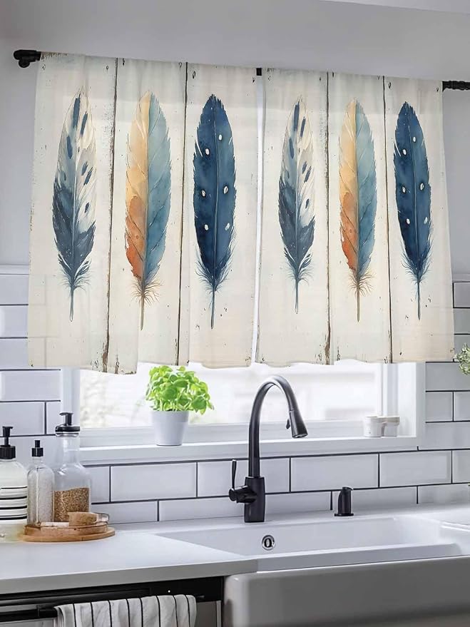 Sheer Curtains 54 Inch Length, Boho Ombre Vintage Wooden Grain Privacy Voile - Image 5