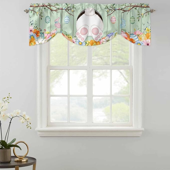 Easter Tie Up Valance Curtains for Windows, Kitchen Curtains Window Shades - Image 2