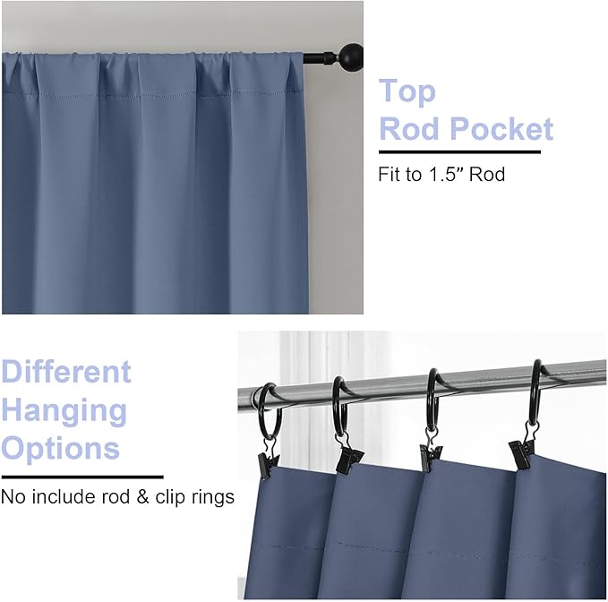 Simplebrand Denim Blackout Curtains for Bedroom 96 Inches Long 2 Panels, Solid Thermal Insulated, Energy Saving Living Room Window Treatment Curtains Blackout Drapes, W50 x L96 Inch, Denim