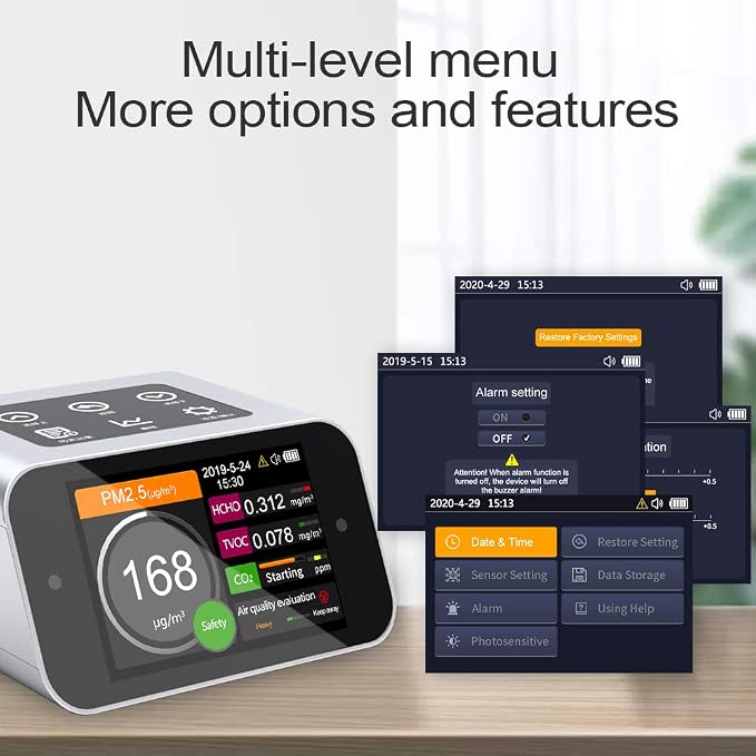 A18 Air Quality Monitor Indoor Co2 Meter Dust PM2.5 PM1 PM10 Particle Counter - Image 9