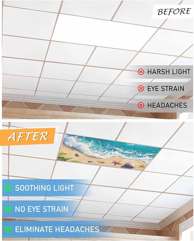 Ocean 1 Pcs Fluorescent Light Covers, Sandy Beach Marine Wave Seashell Magnetic - Image 6