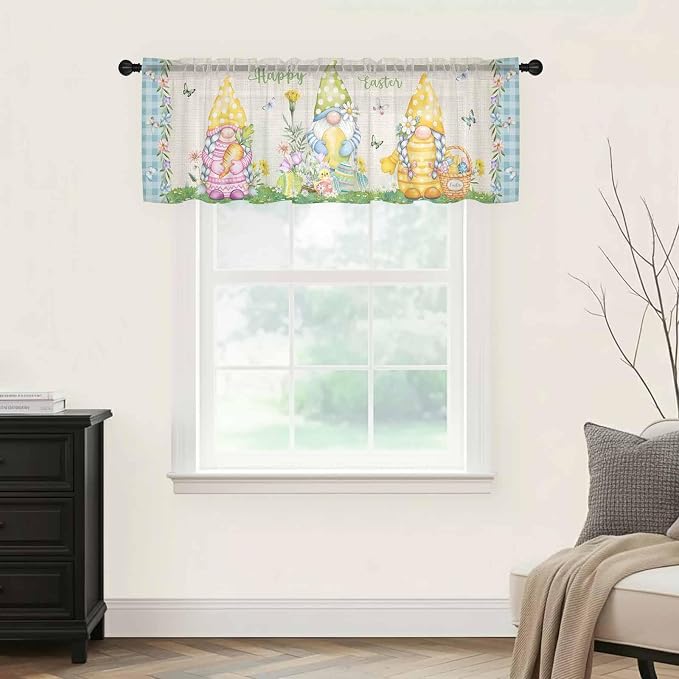Easter Sheer Valances for Windows 42"x18", Light Filtering Kitchen Curtains - Image 9