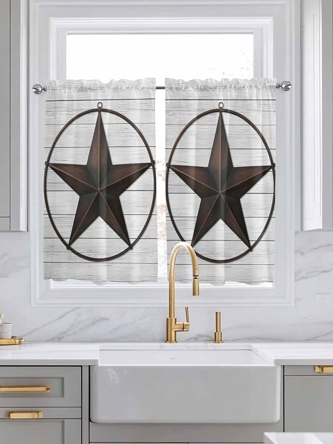 Vintage Farm Western Star Window Valance Curtains, 2 Panel - Image 2