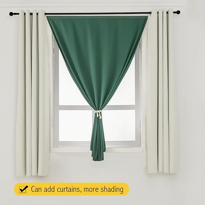 Blackout Curtains for Bedroom Stick On Curtains Window Shades Pull Down Blackout Window Cover No Drillng Self Adhesive Curtains No Rod Small Curtain, 35" W X 59" L, Dark Green, 1 Panel